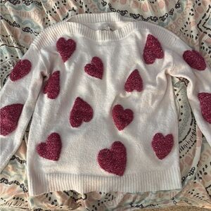 LOFT Heart Pattern Sweater - Cream and Pink